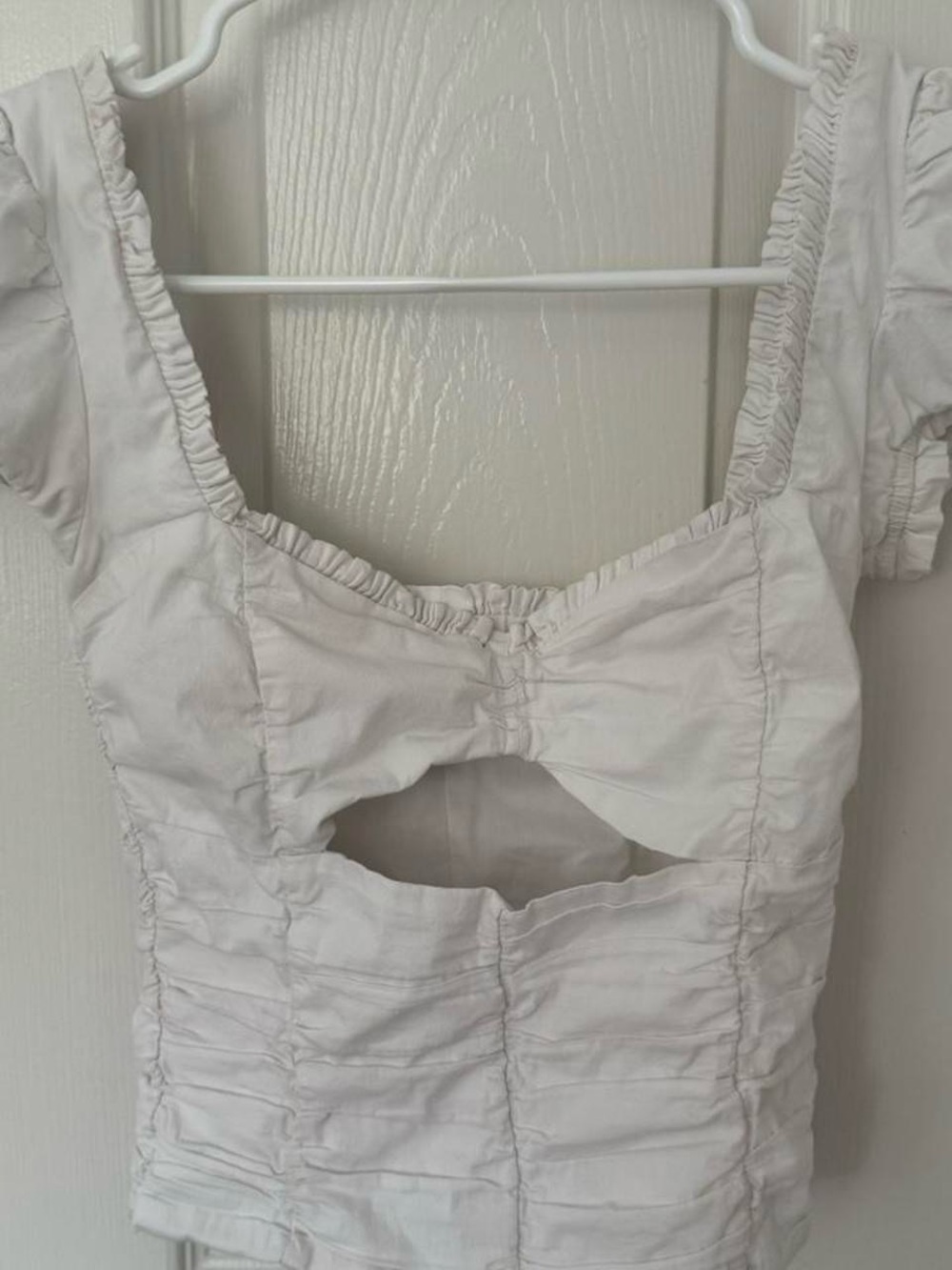 I.AM.GIA White Ruched Cutout Crop Top